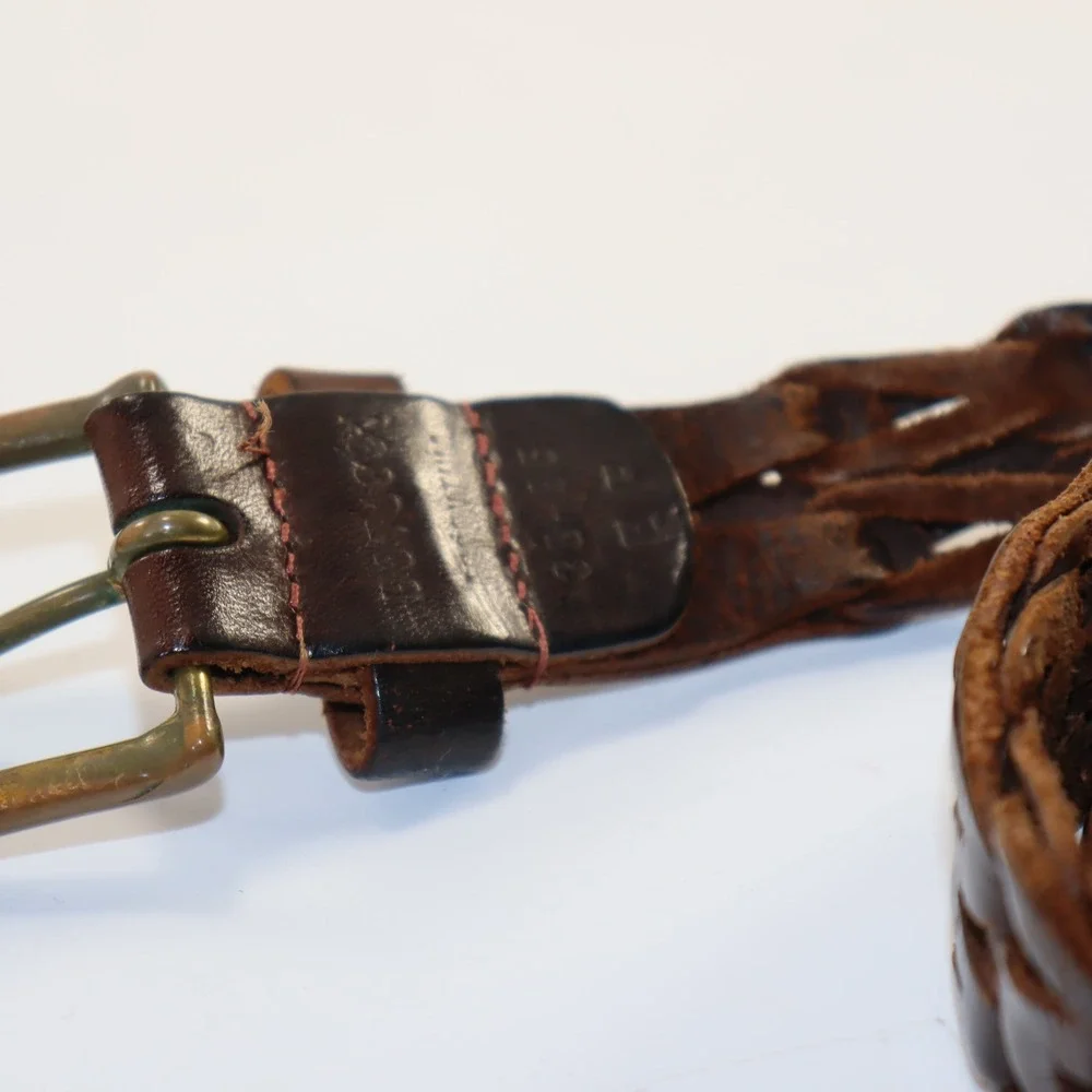 Unbranded Braided Leather Belt Mens 48 Brown‎ Woven Brass Buckle Western Vintage